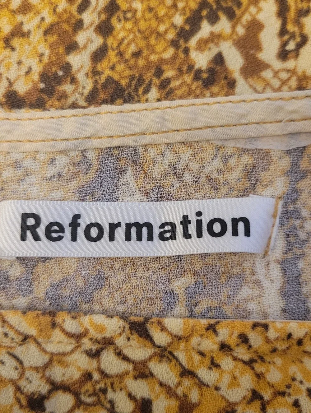 Reformation Yellow & Brown Snakeskin Print Midi Length Skirt Size 0